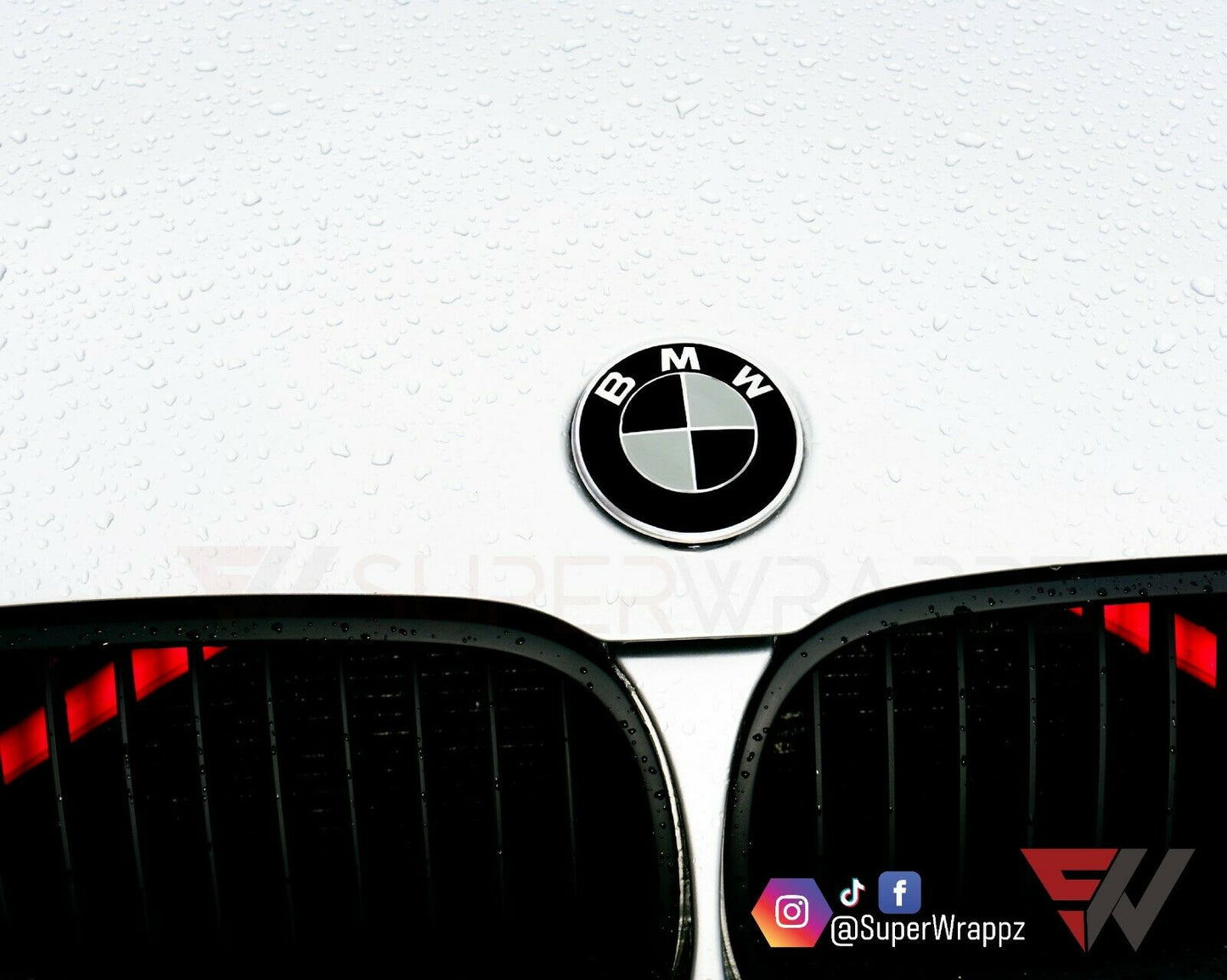 Black & Grey Gloss V1 BMW Badge Overlay — Compatible with E/F Series | SuperWrappz