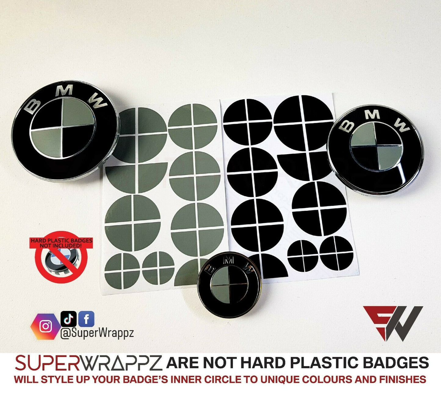 Black & Grey Gloss V1 BMW Badge Overlay — Compatible with E/F Series | SuperWrappz
